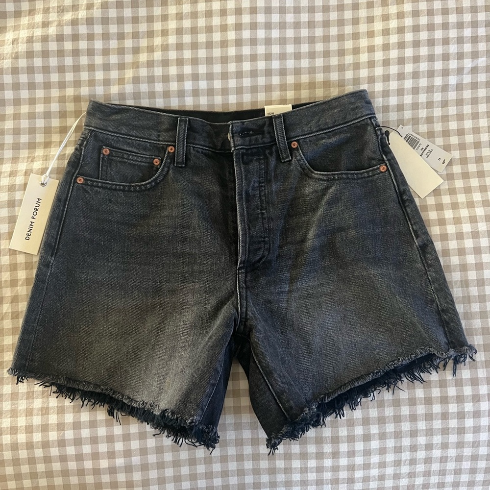 Aritzia Dark Gray Frayed Hem Denim Shorts